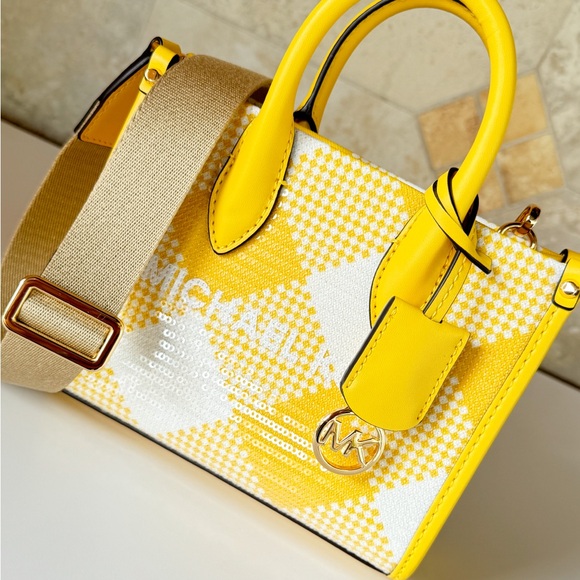 Michael Kors Mirella Mini Shopper Tote Shoulder Bag Sequins Yellow - Picture 11 of 13